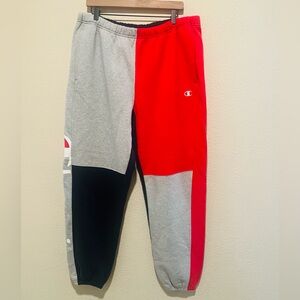 XL Champion Men’s Tri-Color Joggers - Red, Gray, Navy